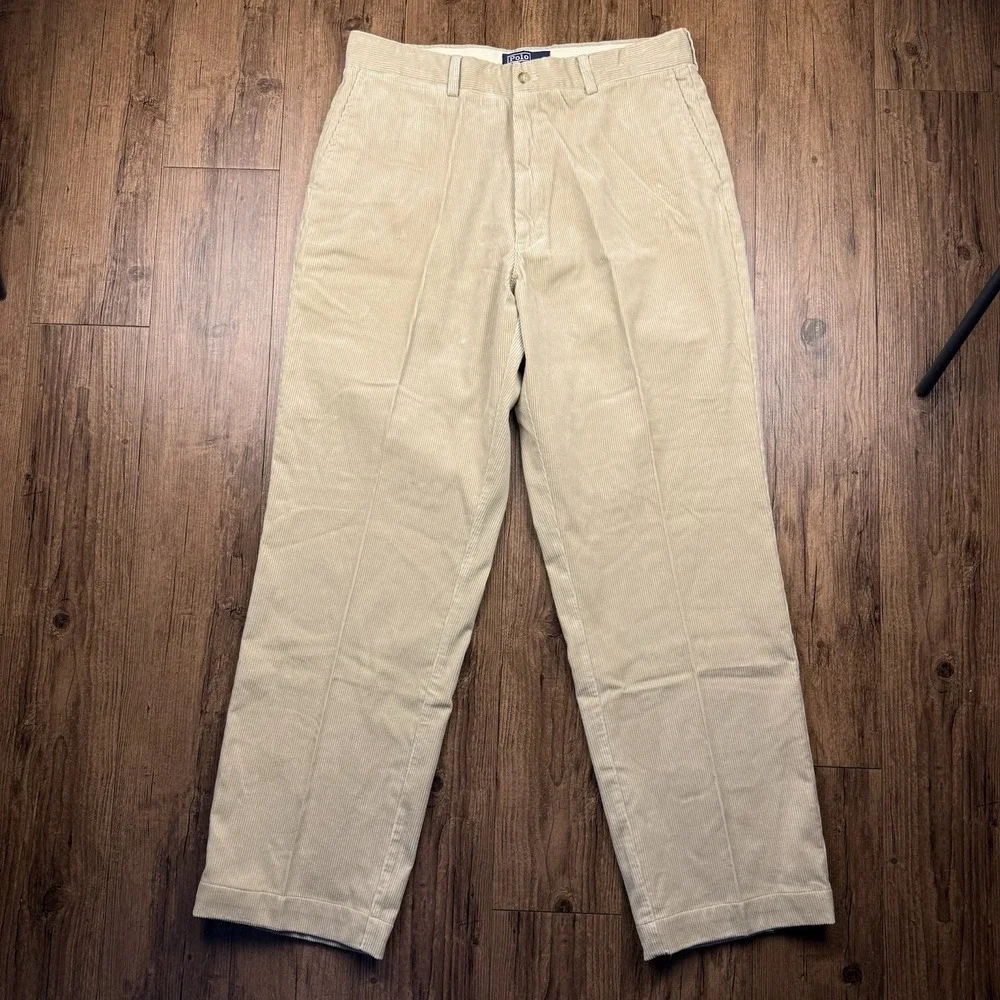 Vtg Polo Ralph Lauren Corduroy Pants‎ Mens 36x34 (35x32) Khaki Cords Andrew Prep